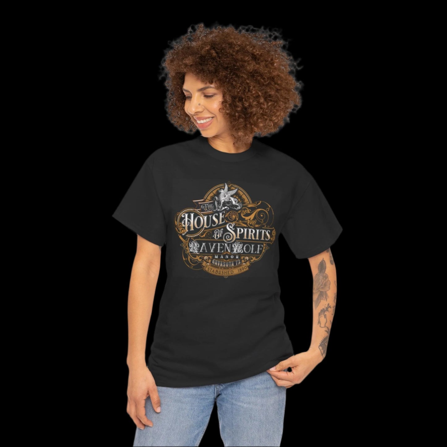 The House of Spirits (Color) Black Unisex Heavy Cotton Tee