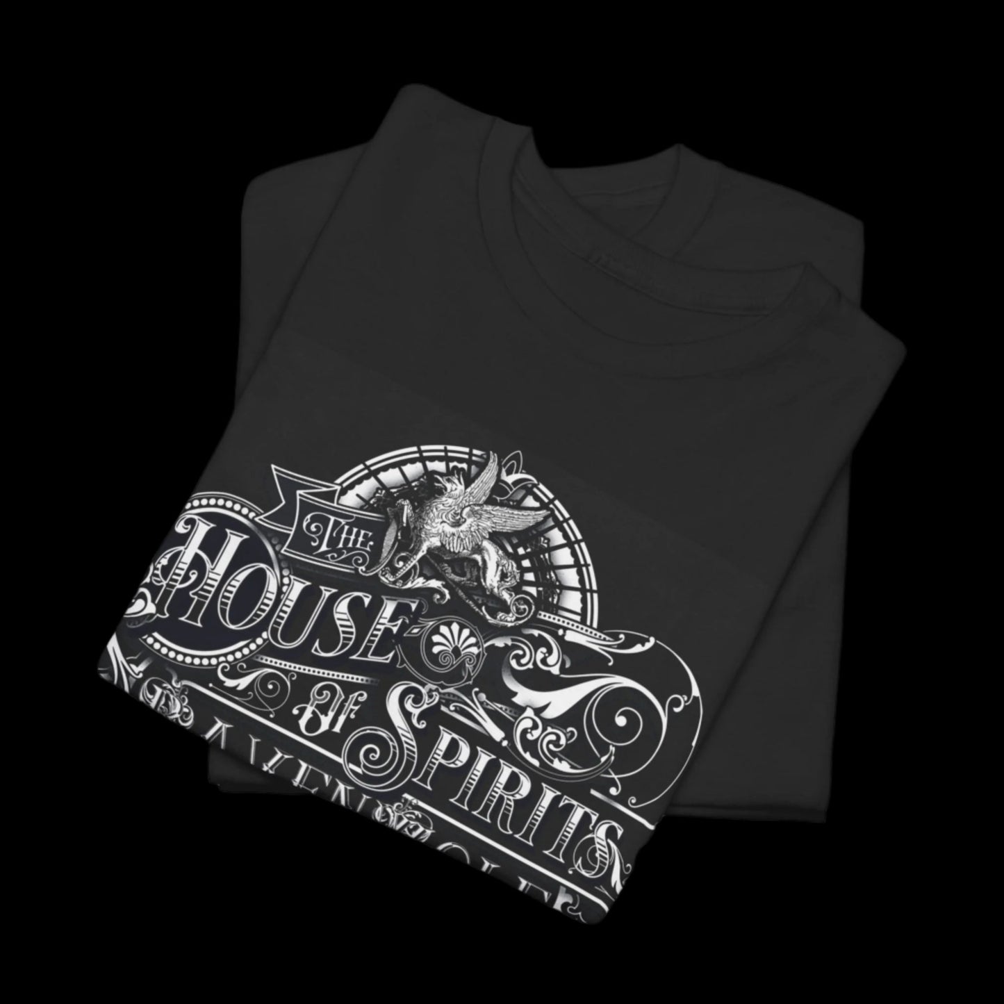 The House of Spirits (B & W) Black Unisex Heavy Cotton Tee