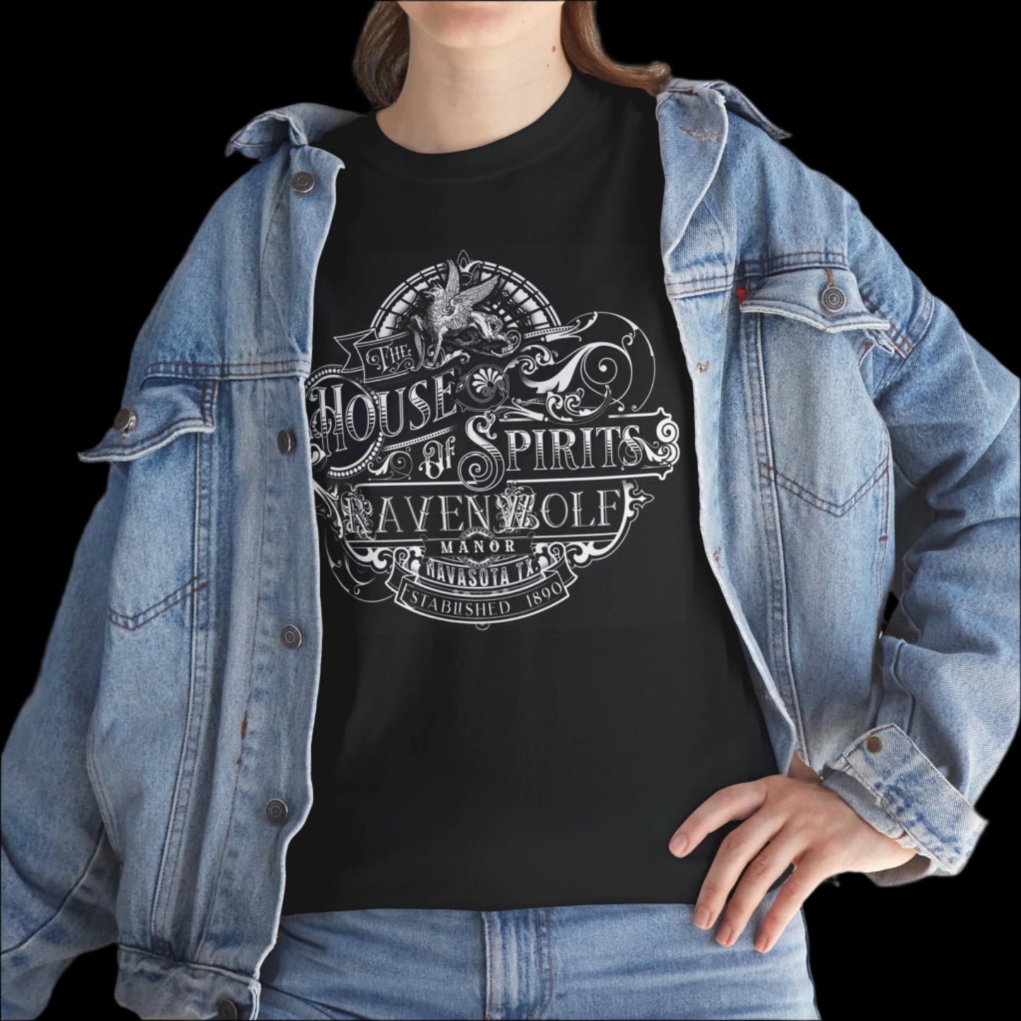 The House of Spirits (B & W) Black Unisex Heavy Cotton Tee