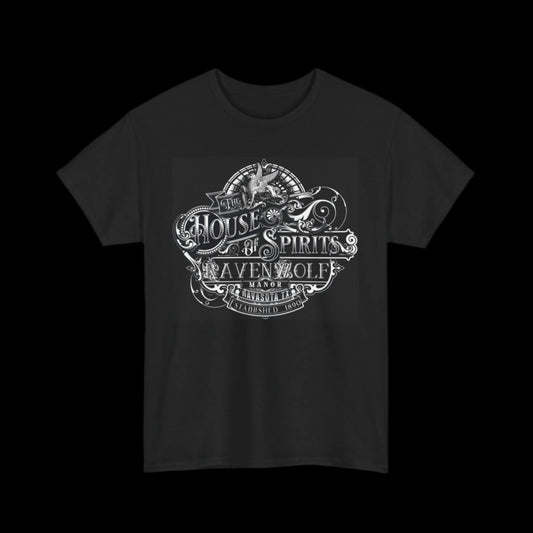The House of Spirits (B & W) Black Unisex Heavy Cotton Tee