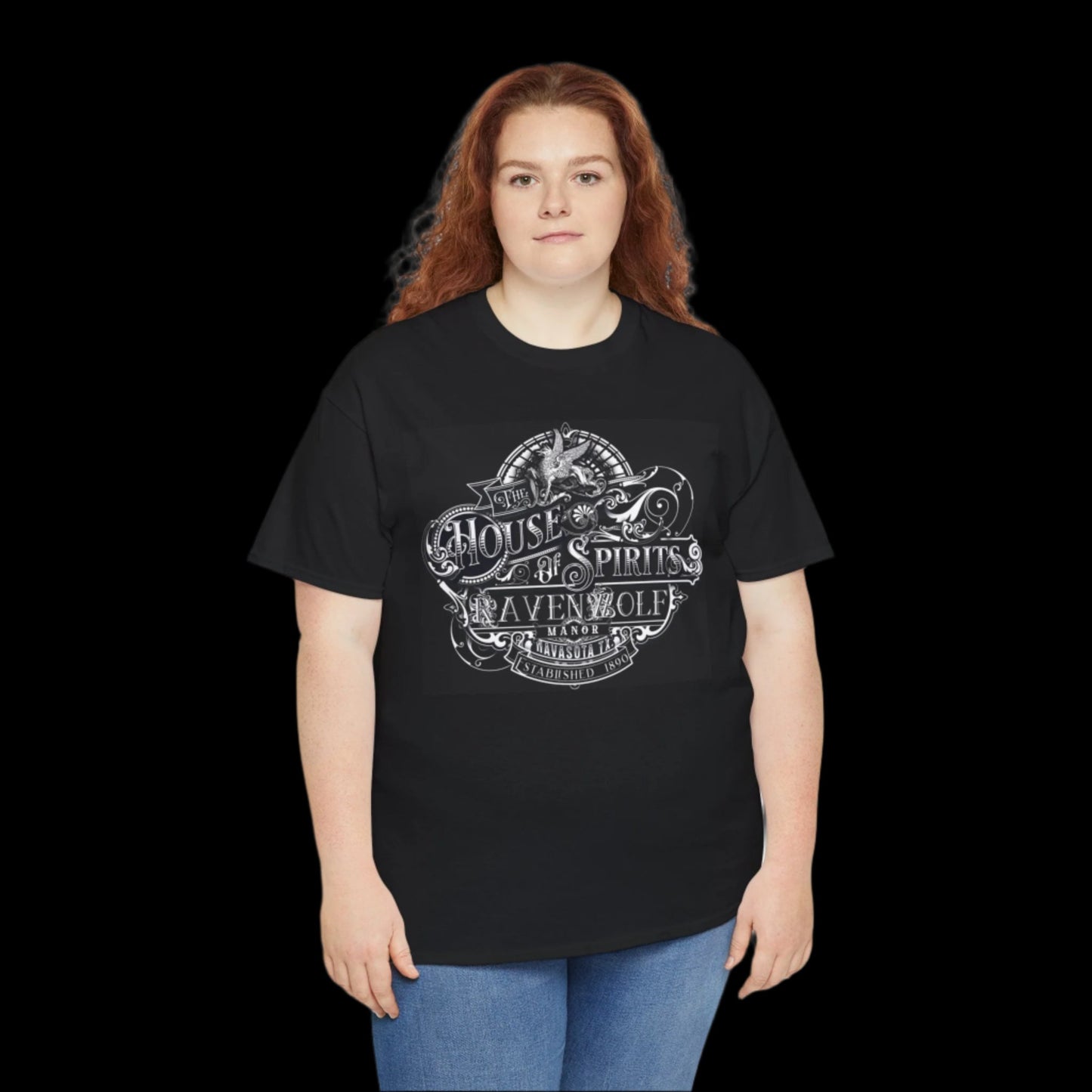 The House of Spirits (B & W) Black Unisex Heavy Cotton Tee
