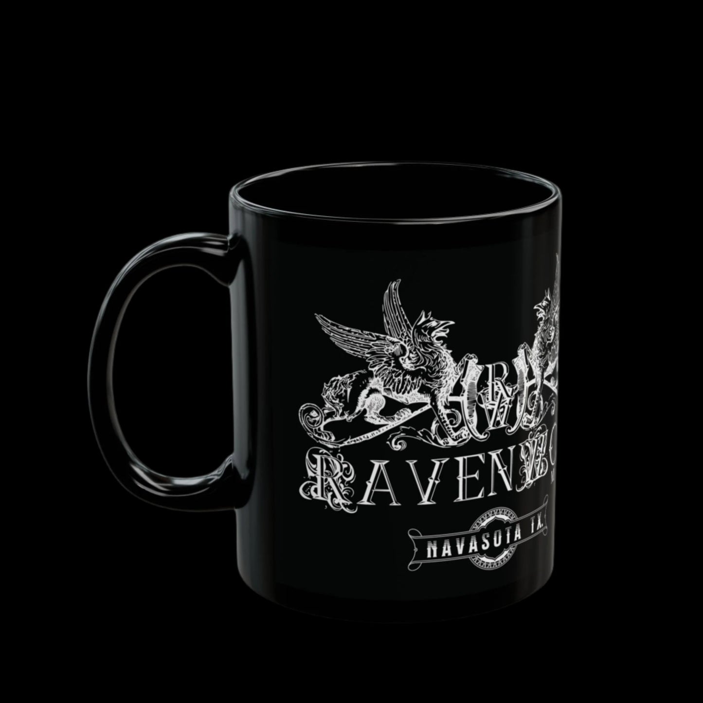RavenWolf Manor (B & W) Black Mug (11oz.)
