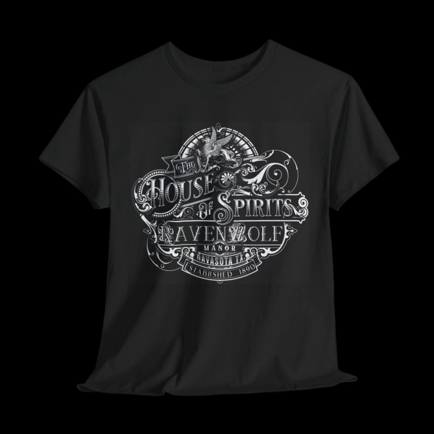 The House of Spirits (B & W) Black Unisex Heavy Cotton Tee