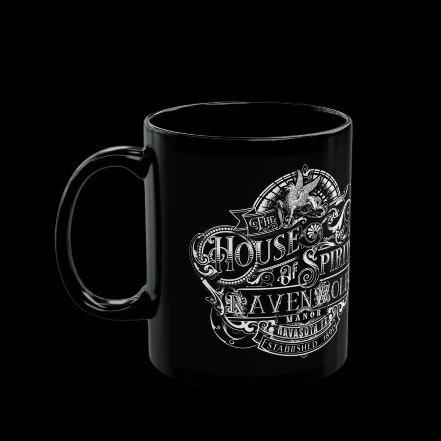 The House of Spirits (B & W) Black Mug (11oz.)